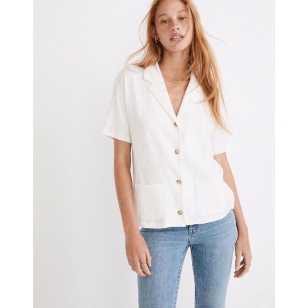 Madewell Cream Short-Sleeve Button-Down Shirt
